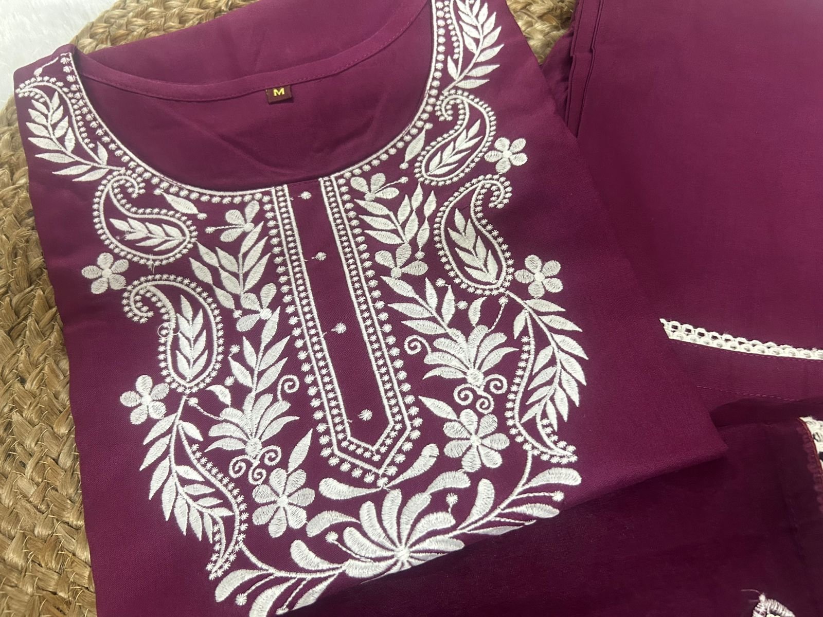 Wine Rayon Mirror Work Kurti Set